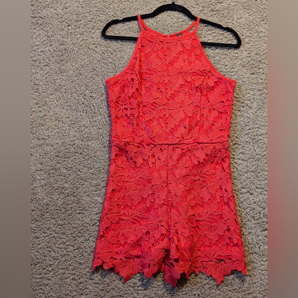 Design Lab Lord & Taylor Vibrant Red Lace Romper